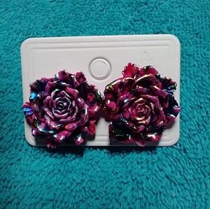 Post pierced flower floral earrings multicolor colorful rose roses
